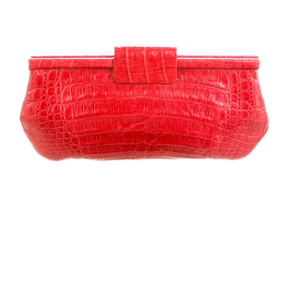 Nancy Gonzalez Red Crocodile-Embossed Clutch